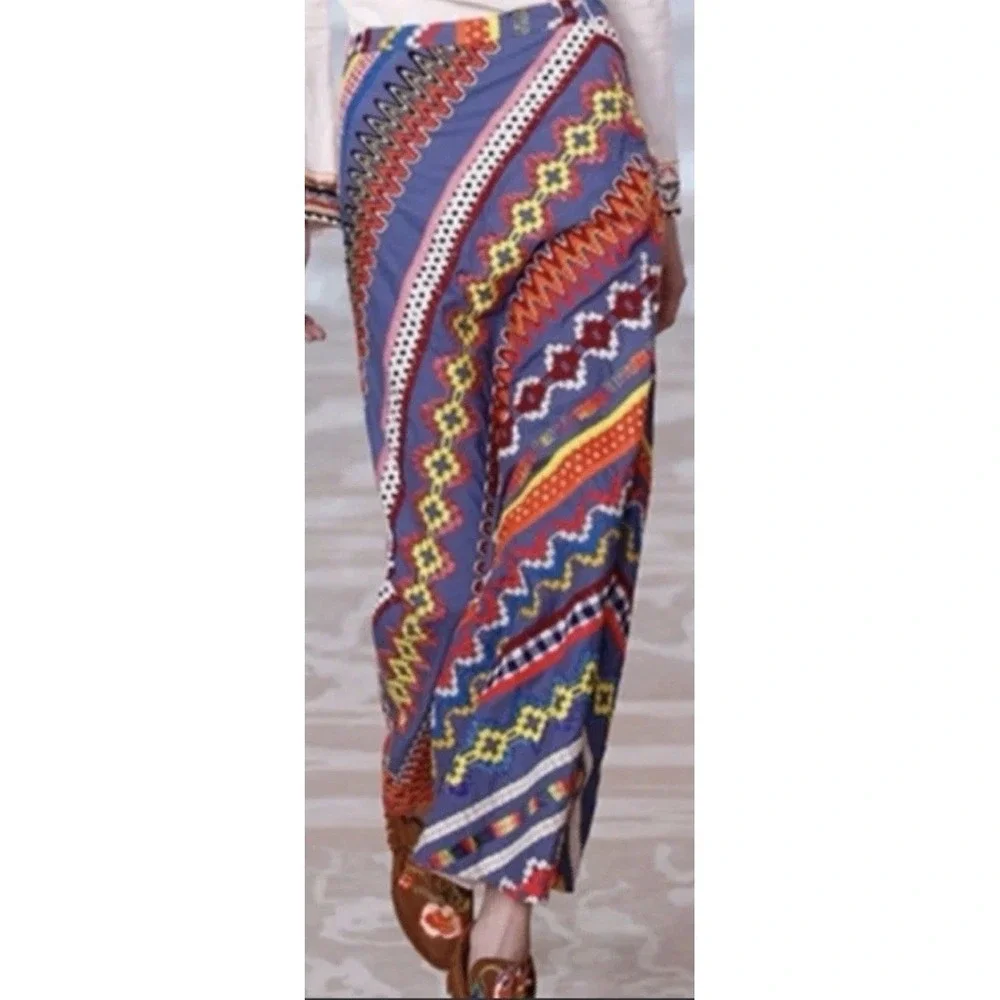 TORY BURCH Sz 2 CLEMENTE Bohemian MAXI Skirt Chevron Boho Embroidered‎ Patchwork